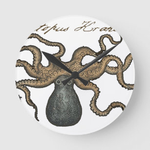 Horloge Ronde Octopus Kraken Illustration Vintage