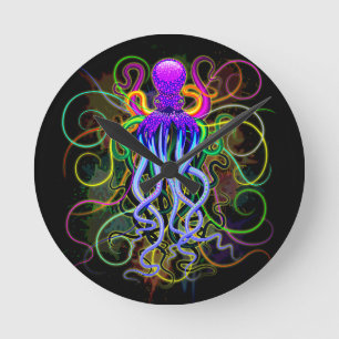 Horloge Ronde Octopus Luminescence psychédélique