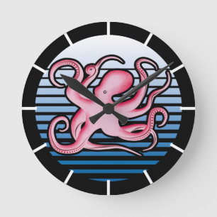 Horloge Ronde Octopus rose rétro
