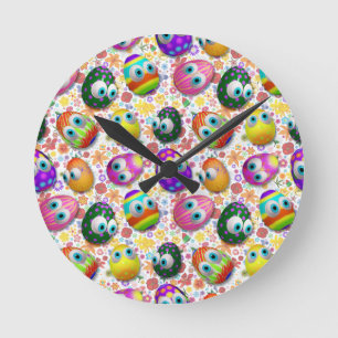 Horloge Ronde Œufs de Pâques de dessin animé mignons et drôles