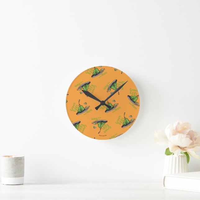 Horloge Ronde Œufs verts et jambon sur le motif (Maison)