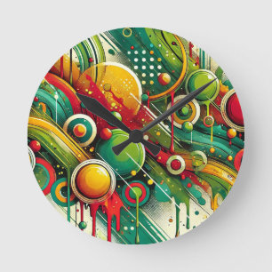 Horloge Ronde Œuvre d'art abstrait dynamique avec des cercles co