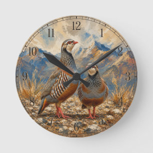 Horloge Ronde Œuvre d'art de paire de perdrix chukar