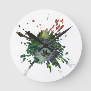 Horloge Ronde Œuvre d'art faite main - Orang arbres 