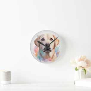 Horloge Ronde Œuvre d'art magique au pastel du Labrador Retrieve