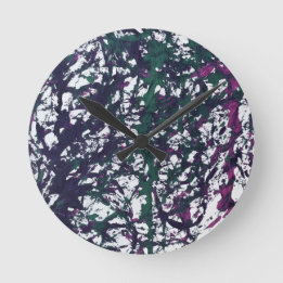Horloge Ronde Œuvre d'art violette, verte, rose, marbre