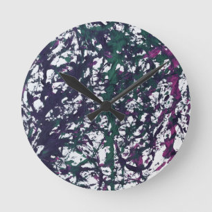 Horloge Ronde Œuvre d'art violette, verte, rose, marbre