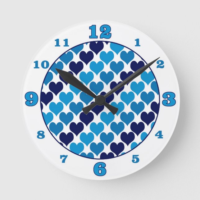 Horloge Ronde Oh Coeurs Bébés - Bleu (Recto)