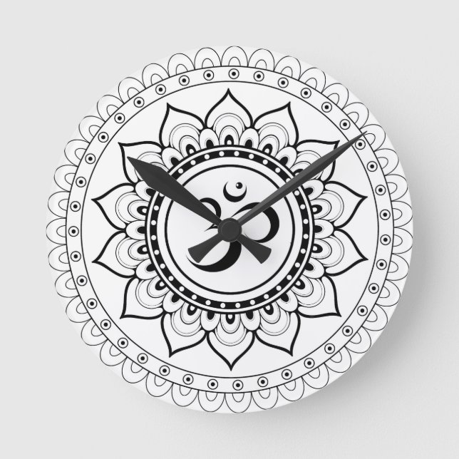 Horloge Ronde Ohm Mandala Om Mandala Blanc & Noir (Recto)