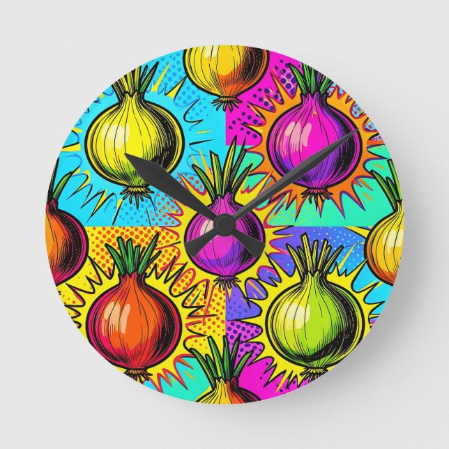 Horloge Ronde Oignons Colorés Pop Art (Recto)