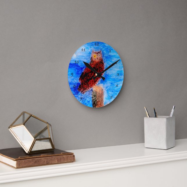 Horloge Ronde Oiseau à Chouette Brown de nuit (Bureau)