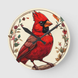 Horloge Ronde Oiseau Coloré avec Cadre Floral