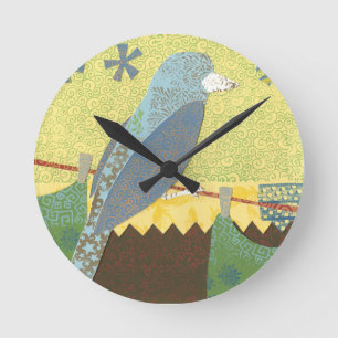 Horloge Ronde Oiseau coloré sur un fil
