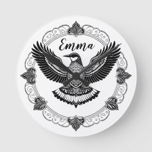 Horloge Ronde Oiseau dans le mandala