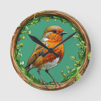 Horloge Ronde Oiseau encadré par des fleurs vibrantes