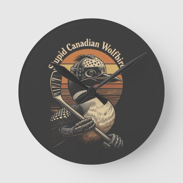 Horloge Ronde Oiseau loup canadien stupide (Recto)