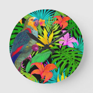 HORLOGE RONDE OISEAU TROPICAL DE PARROT