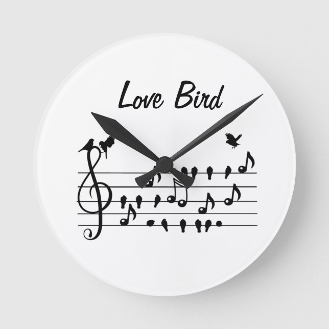 Horloge Ronde Oiseaux amoureux chanteurs sur partition de musiqu (Recto)