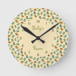 Horloge Ronde Oiseaux bébé neutres Personnalisé