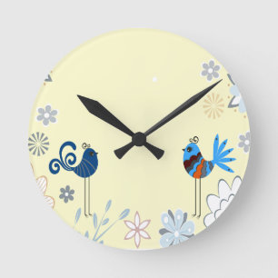 Horloge Ronde Oiseaux bleus décoratifs modernes