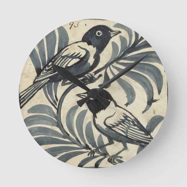 Horloge Ronde Oiseaux bleus (la semaine sur le papier) (Recto)