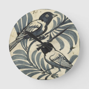 Horloge Ronde Oiseaux bleus (la semaine sur le papier)