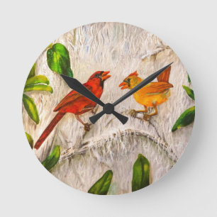 Horloge Ronde Oiseaux cardinaux de peinture