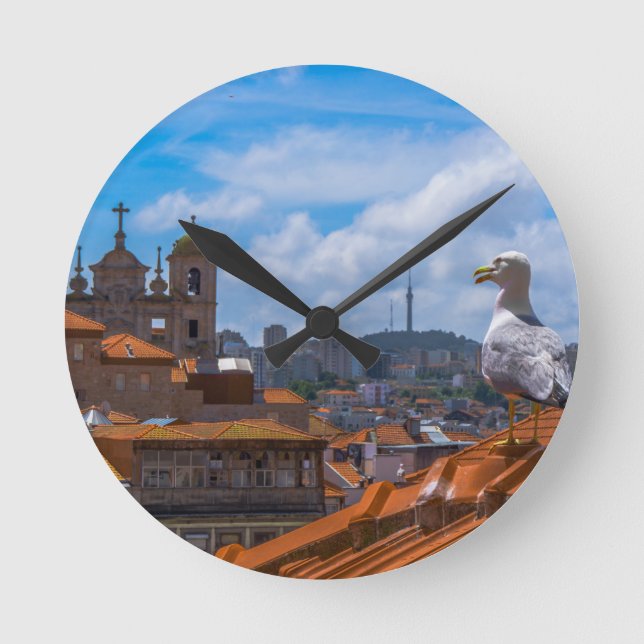Horloge Ronde Oiseaux de Goéland Vue des toits du Portugal (Recto)