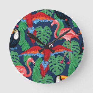 Horloge Ronde Oiseaux tropicaux dans des couleurs lumineuses