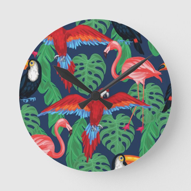 Horloge Ronde Oiseaux tropicaux dans des couleurs lumineuses (Recto)