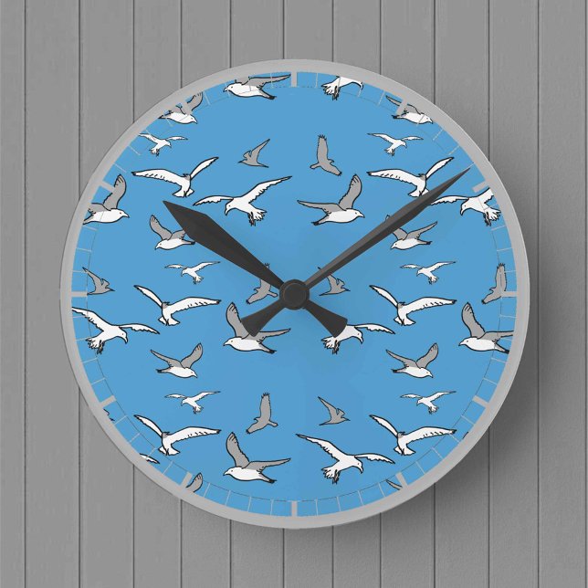 Horloge Ronde Oiseaux - un troupeau de mouettes (Créateur téléchargé)