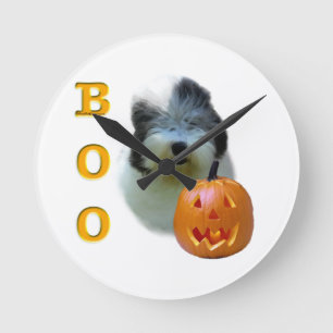 Horloge Ronde Old English Sheepdog Halloween Boo