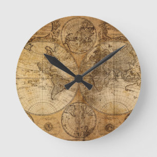 Horloge Ronde Old Vintage World Map