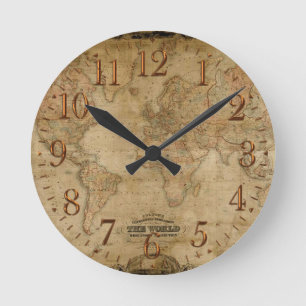Horloge Ronde Old World Map Antique History Designer Clock