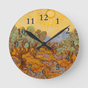 Horloge Ronde Oliviers de Van Gogh Ciel Soleil Jaune