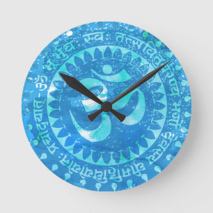 Horloge Ronde Om bleu rustique