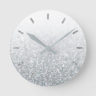 Horloge Ronde Ombre Argent blanc brillant bleu blanc gris
