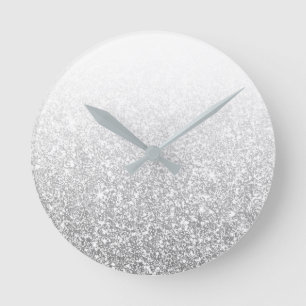 Horloge Ronde Ombre Argent brillant blanc bleu blanc gris gris m