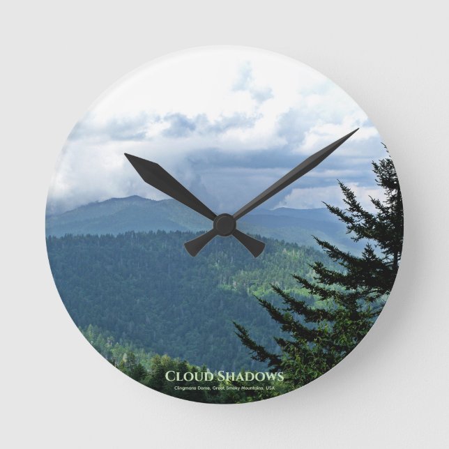 Horloge Ronde 'Ombres nuageuses' Montagnes Paysage photo (Recto)