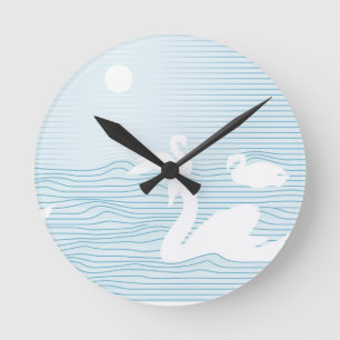 Horloge Ronde OP Art Blue Swan Drift