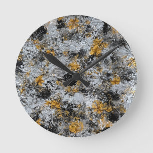 Horloge Ronde Or, argent et noir - œuvre d'art faite à la main