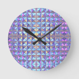 Horloge Ronde Or Géométrique Iridescent Bleu et Violet 2