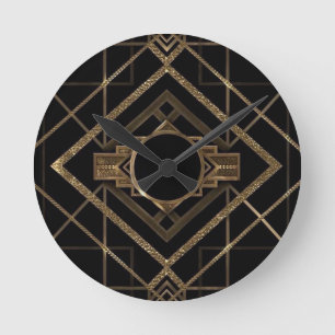 Horloge Ronde or, noir, art déco, nouveau, cru, élégant