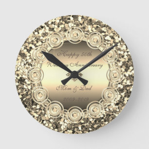 Horloge Ronde Or, sequins, diamants – 50e anniversaire de mariag