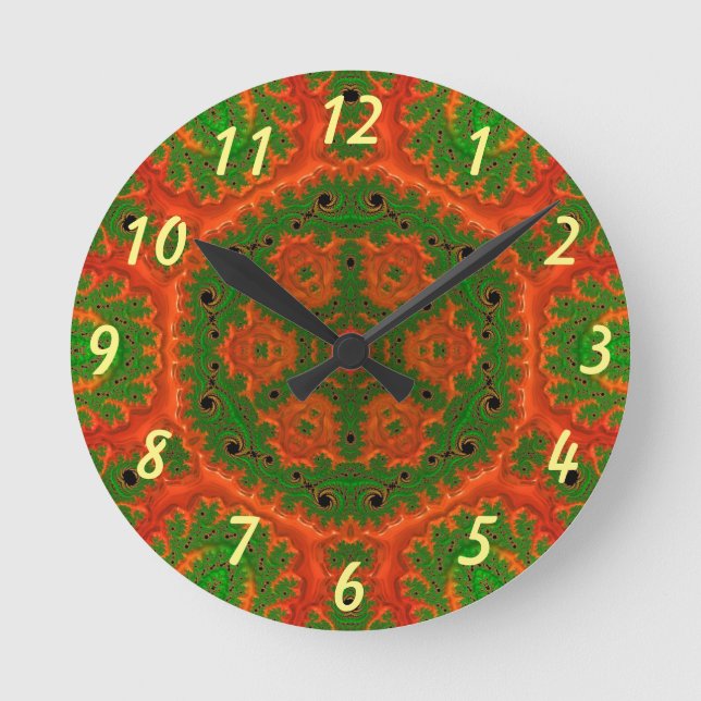 Horloge Ronde Orange and Green Kaleidoscope Wall Clock (Recto)