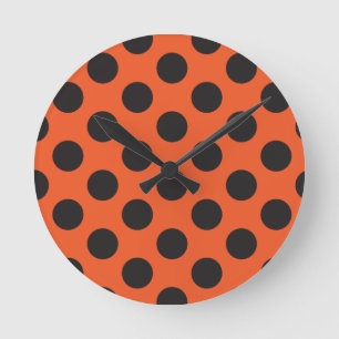 Horloge Ronde Orange + Black polka point motif bug moderne