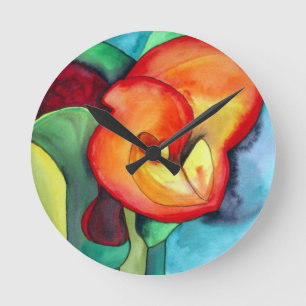 Horloge Ronde Orange Canna lily flower original watercolor art