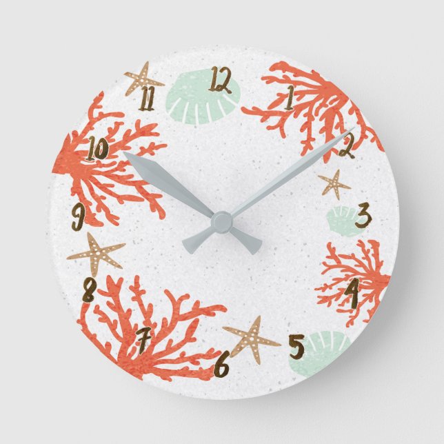 Horloge Ronde Orange Coral Sea Shells & Starfish Whimsical (Recto)