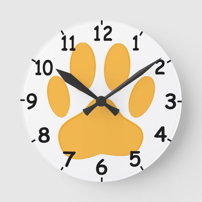 Horloge Ronde Orange Dog Pawprint (Recto)