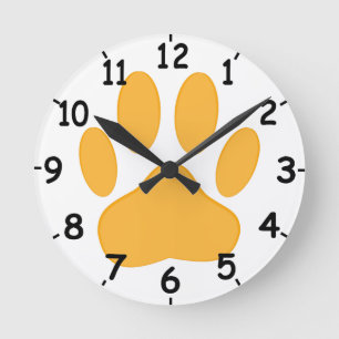 Horloge Ronde Orange Dog Pawprint